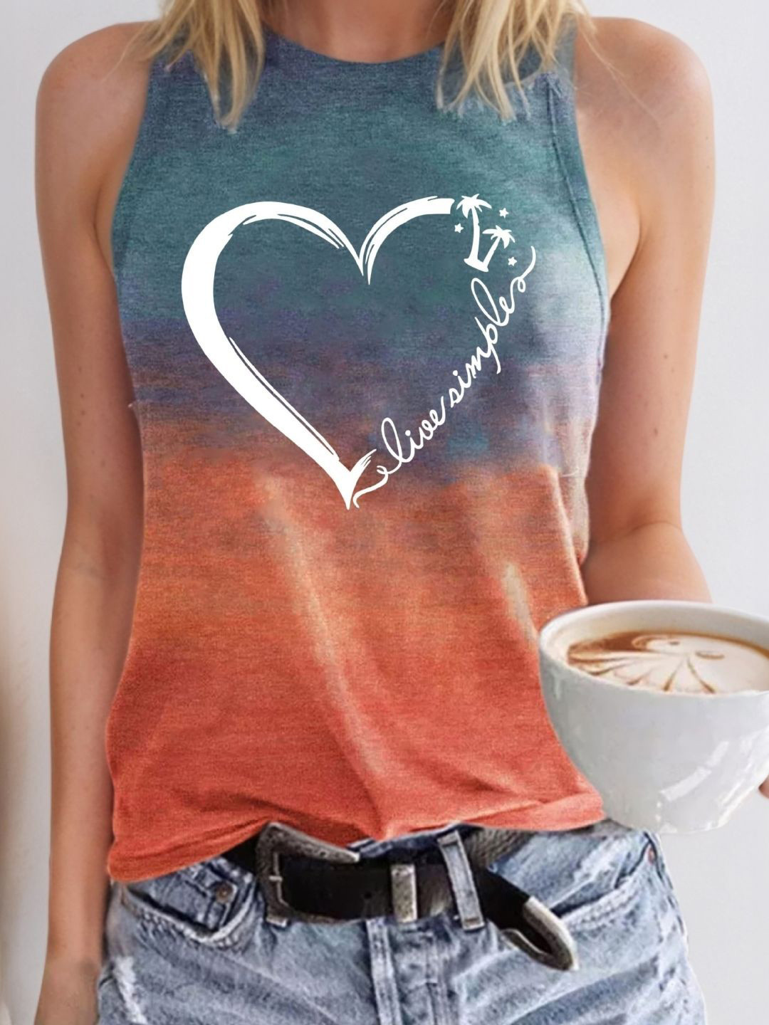 

KPOP Print Cotton Top, Blue