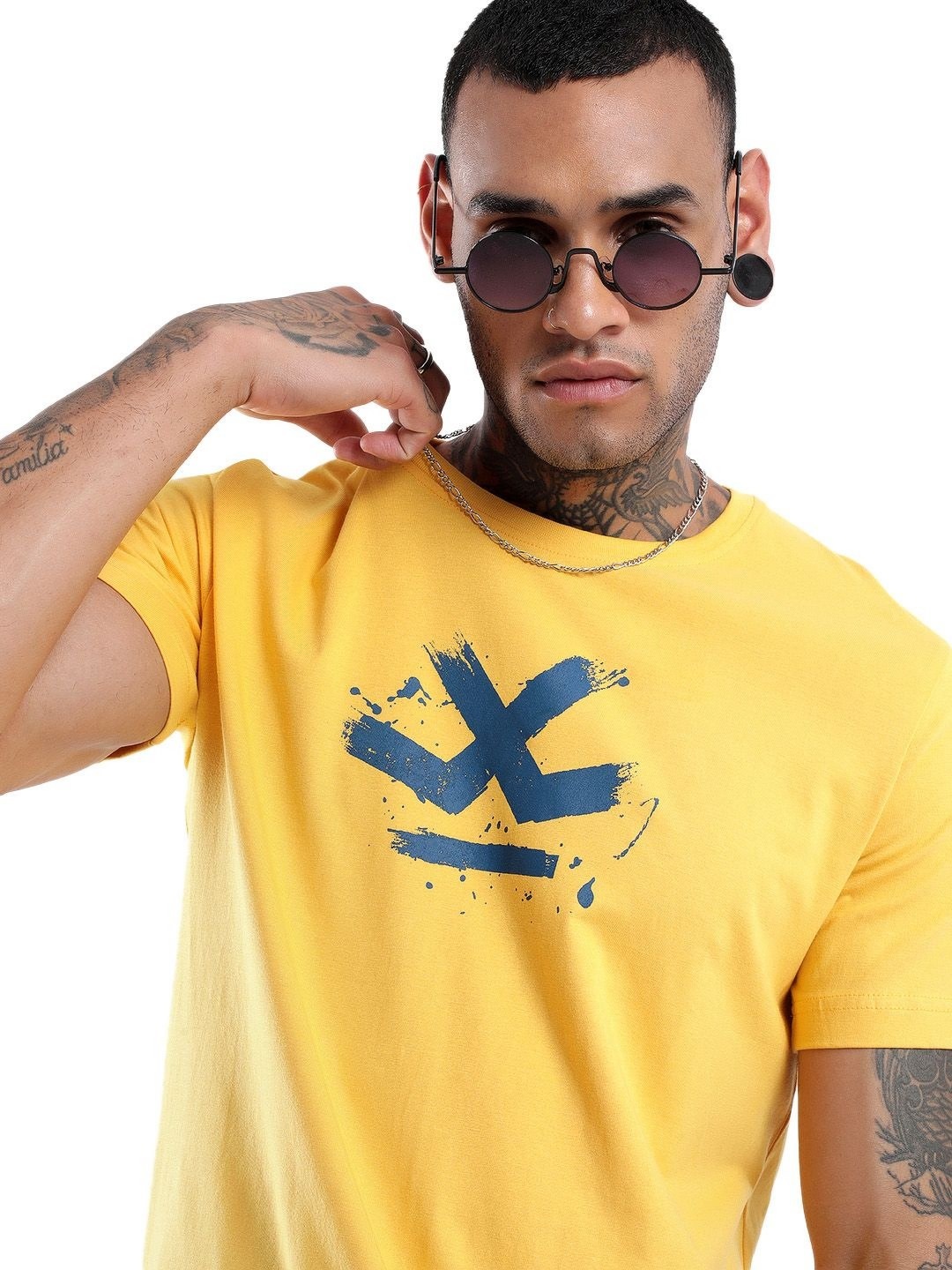 

WROGN Men Graphic Printed Round Neck Pure Cotton Oversized T-shirt, Yellow