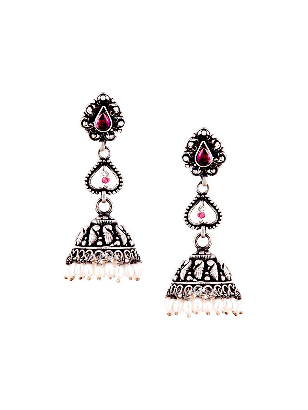 

Indianshelf 92.5 Sterling Silver Dome Shaped Artificial Beads Beaded Jhumkas