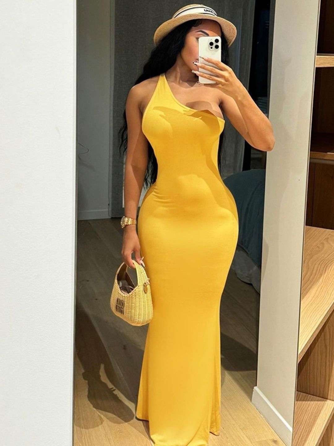 

KPOP One Shoulder Maxi Dress, Yellow