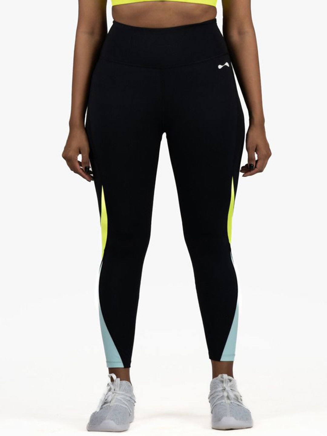 

POKABA Women Colourblocked Slim-Fit Ankle-Length Gym Tights, Black