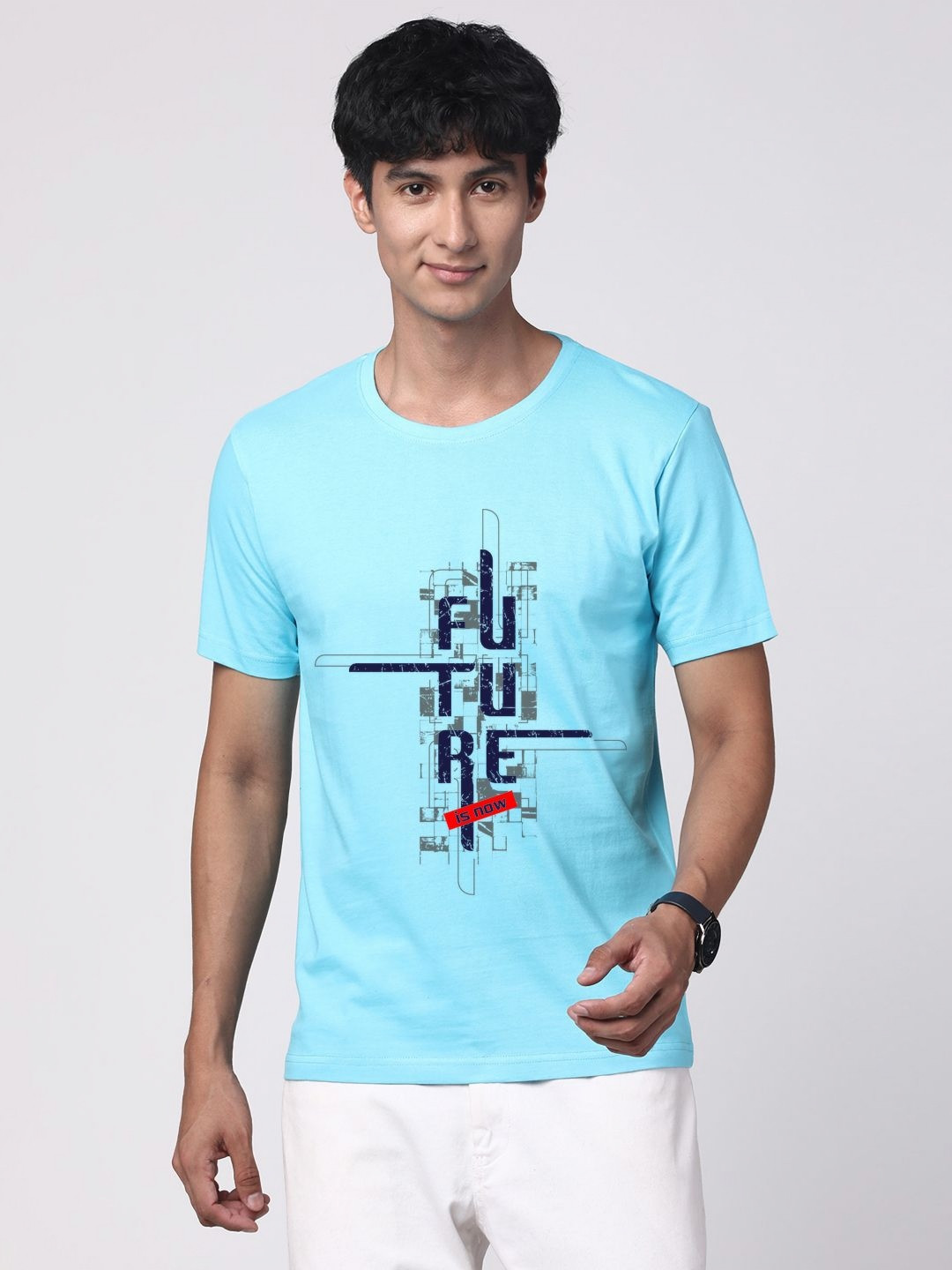 

ADRO Men Graphic Printed Round Neck Cotton T-shirt, Turquoise blue