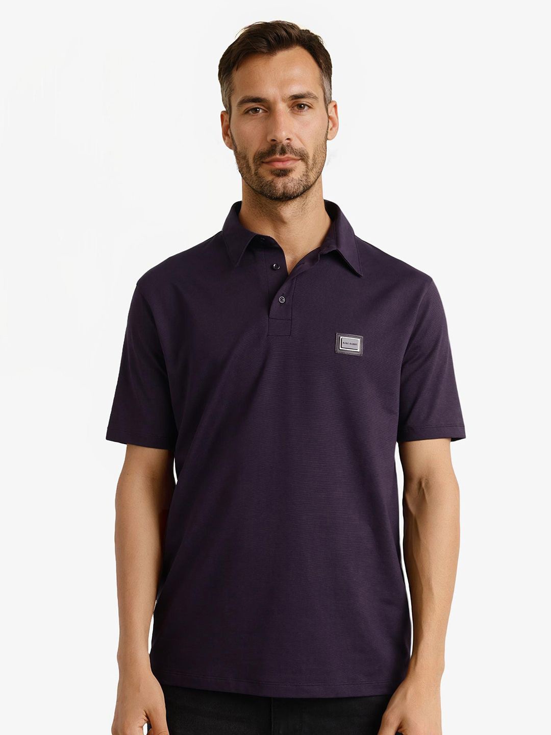 

RARE RABBIT Men Solid Polo Collar Cotton T-shirt, Purple
