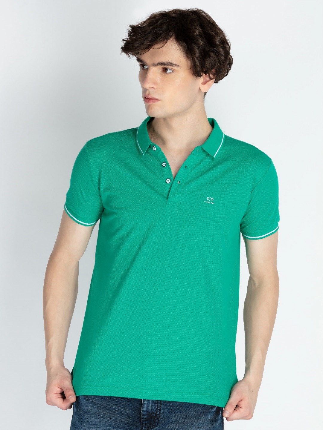 

Status Quo Men Solid Polo Collar Cotton Slim Fit T-shirt, Green