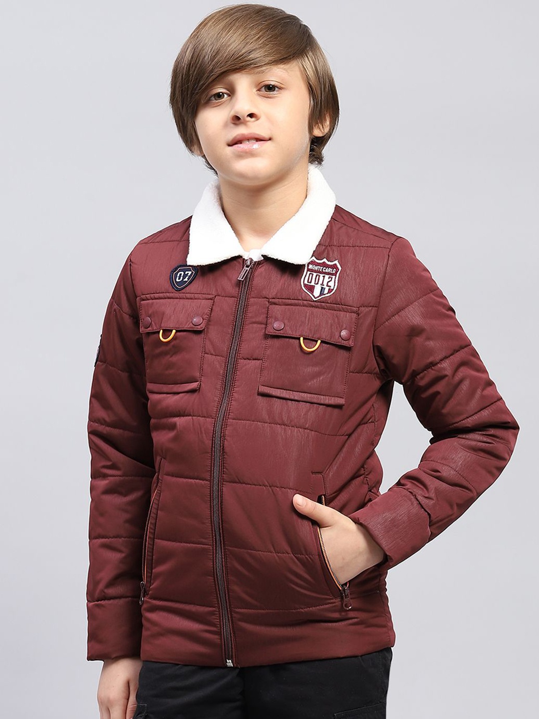 

Monte Carlo Boys Spread Collar Padded Jacket with faux fur trim, Maroon