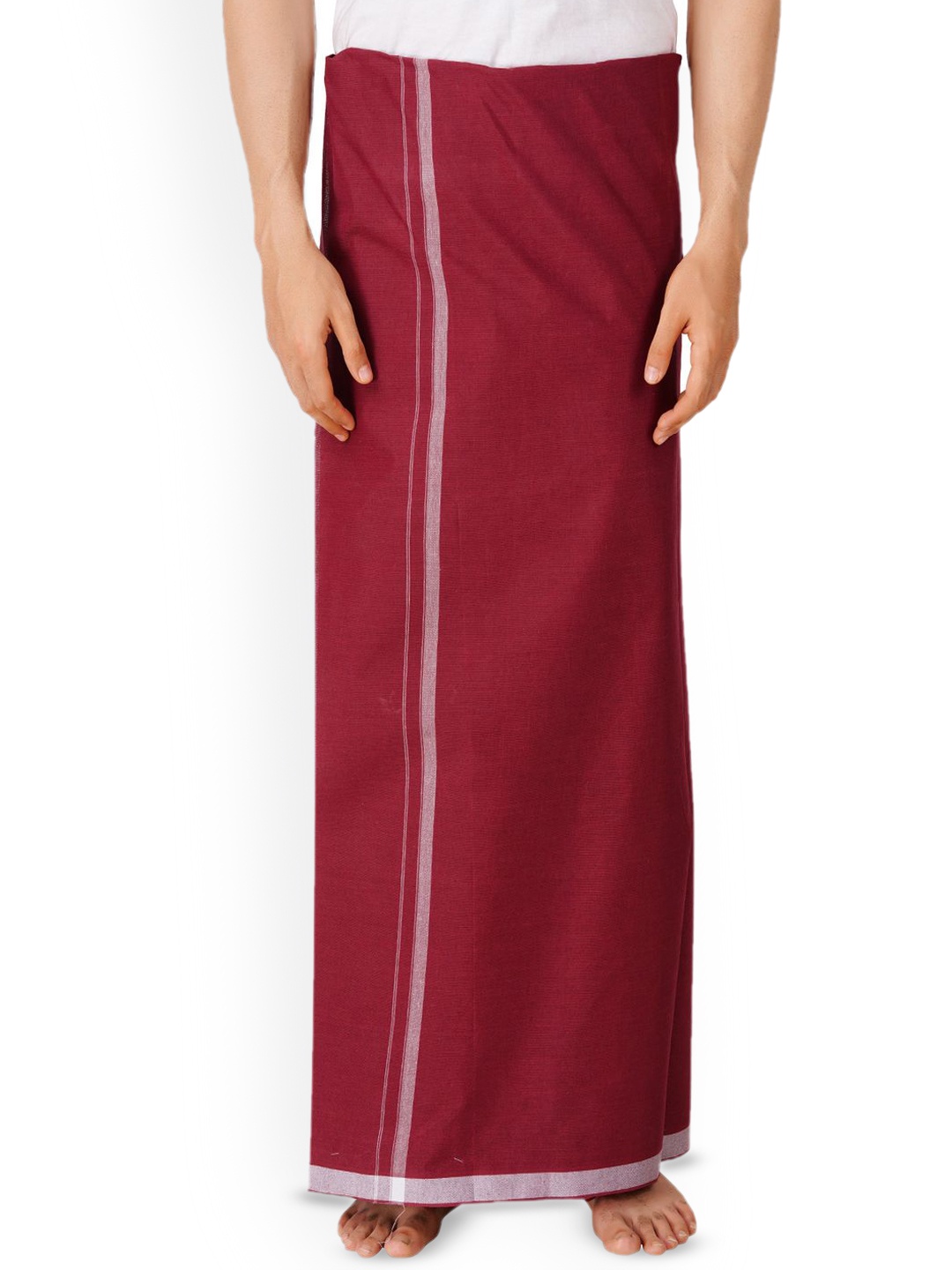 

Ethazh Mens Cotton Color Dhoti With Matching Contrast Border, Red