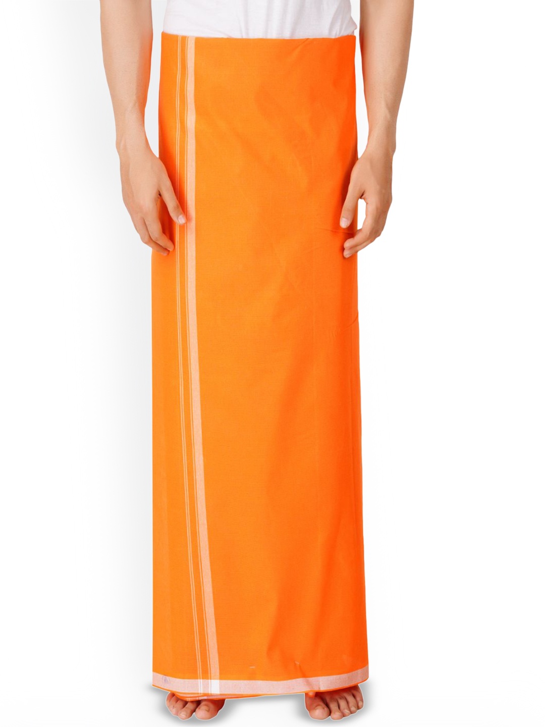 

ETHAZH Men Cotton Color Dhoti With Contrast Border, Orange