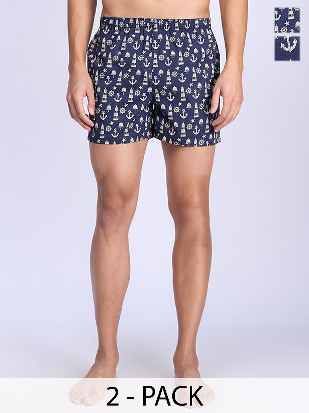 

Unibro Pack Of 2 Printed Cotton Boxers UBSHORTS_WS18, Navy blue
