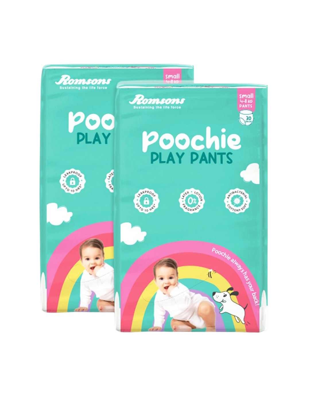 

Romsons Infants Set Of 2 Poochie Diapers - Small - 30 Counts Each, White