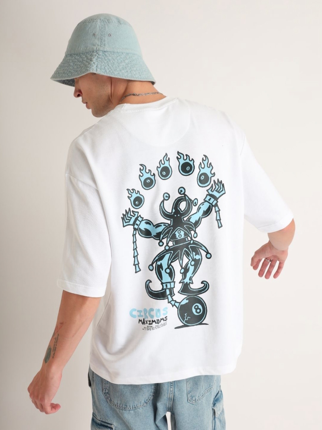 

Weezy Men Cotton Round Neck Half Sleeve Graphic Printed Oversized T-shirt, White