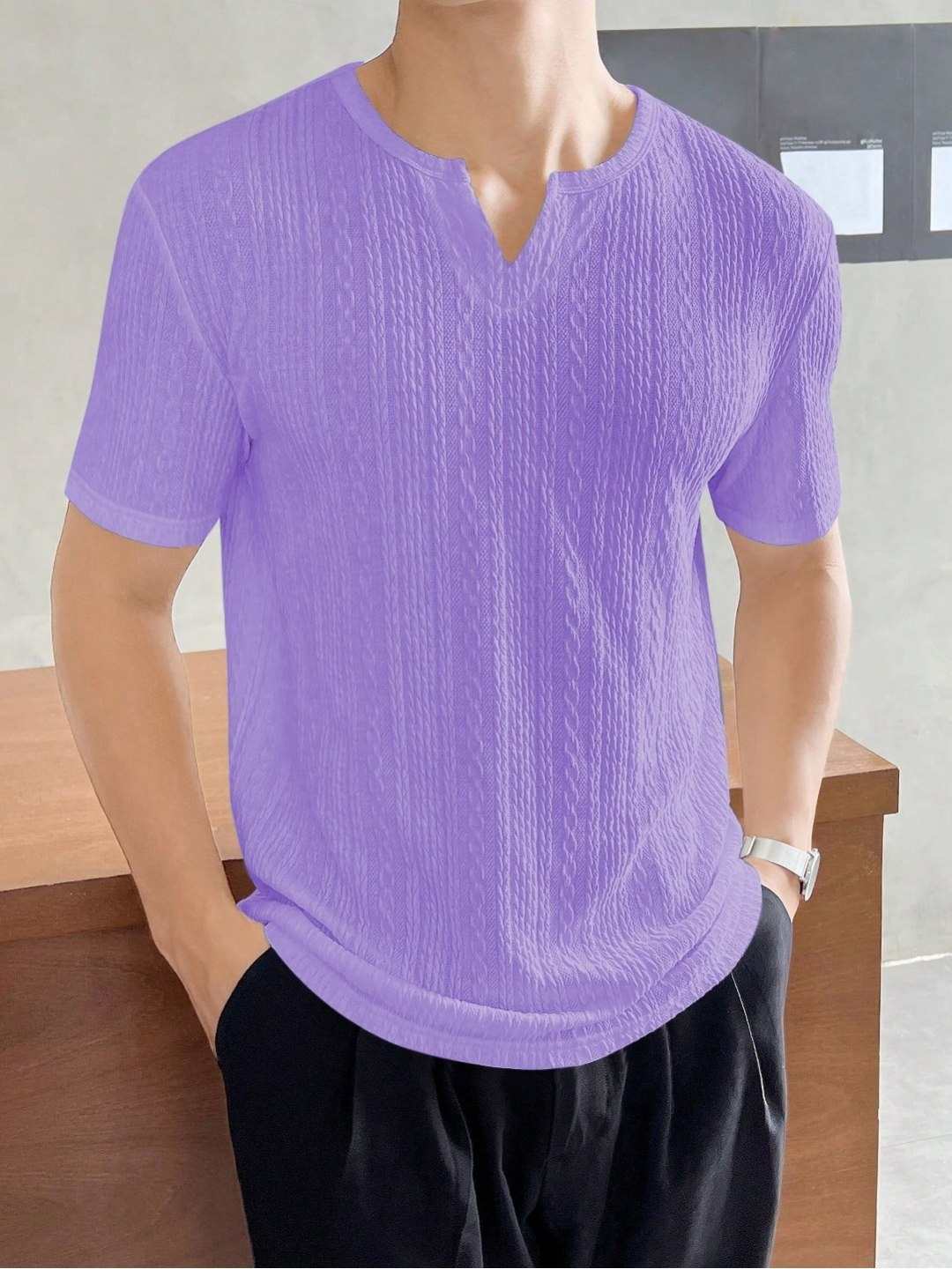 

TAGDO Men V-Neck T-shirt, Purple