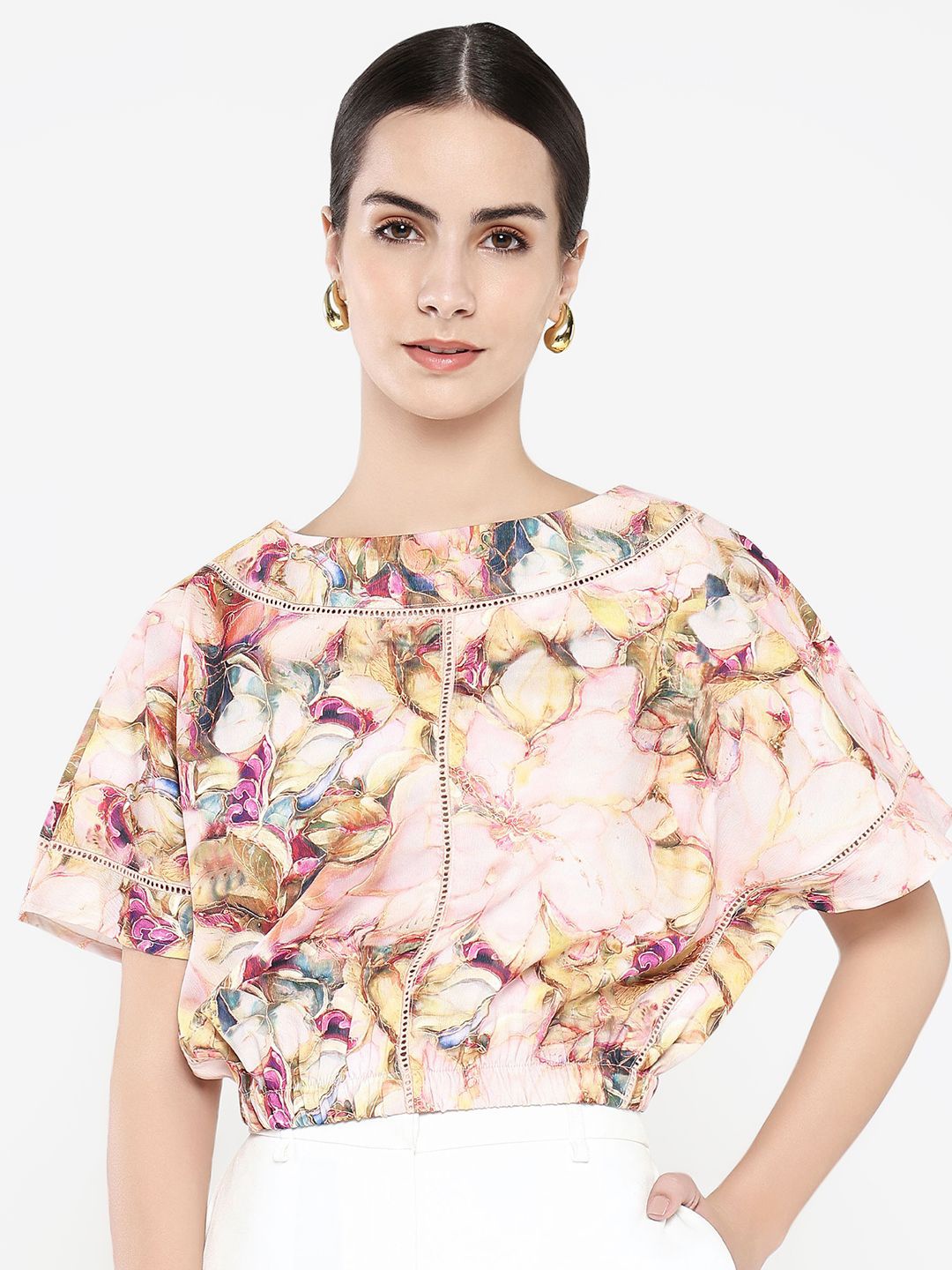 

RAREISM Women Floral Printed Boat Neck Top, Multi