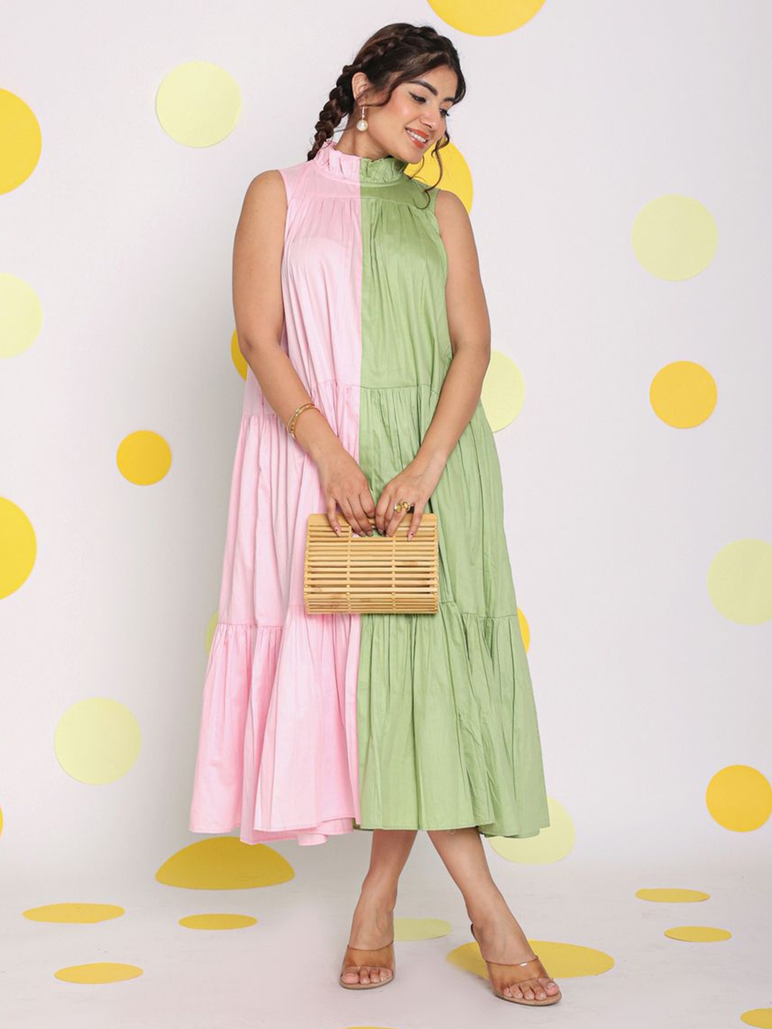 

KAORI BY SHREYA AGARWAL Colourblocked Maxi Midi Dress, Pink