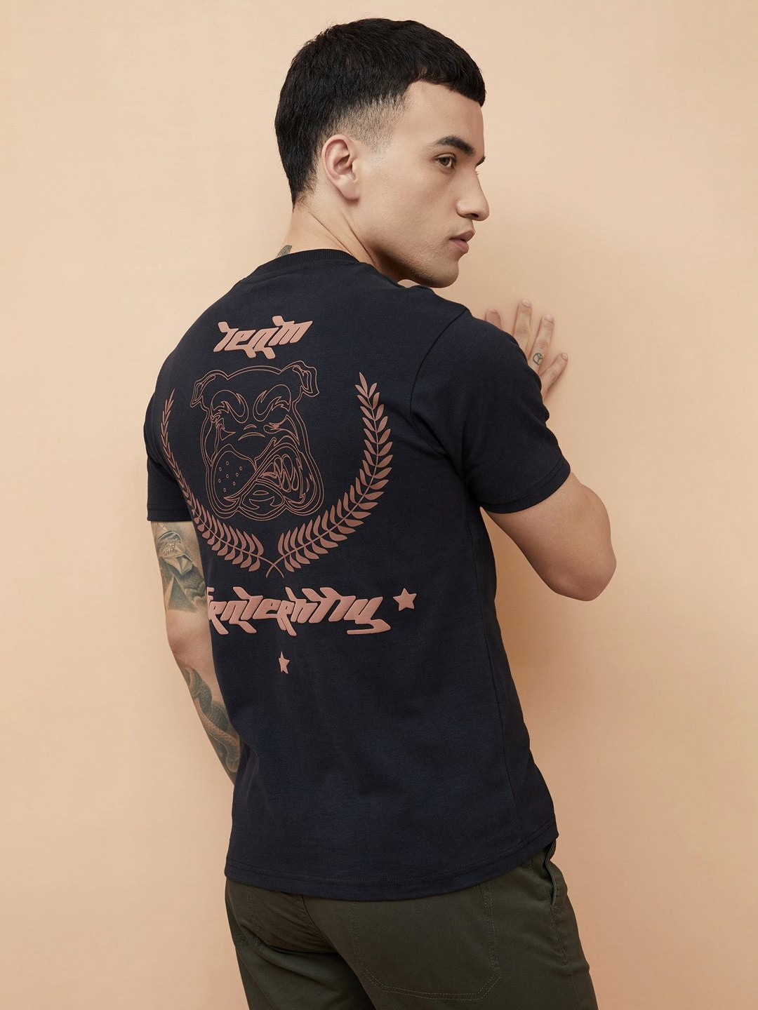 

Fame Forever by Lifestyle Men Dry Fit Graphic Printed Round Neck Cotton T-shirt, Black