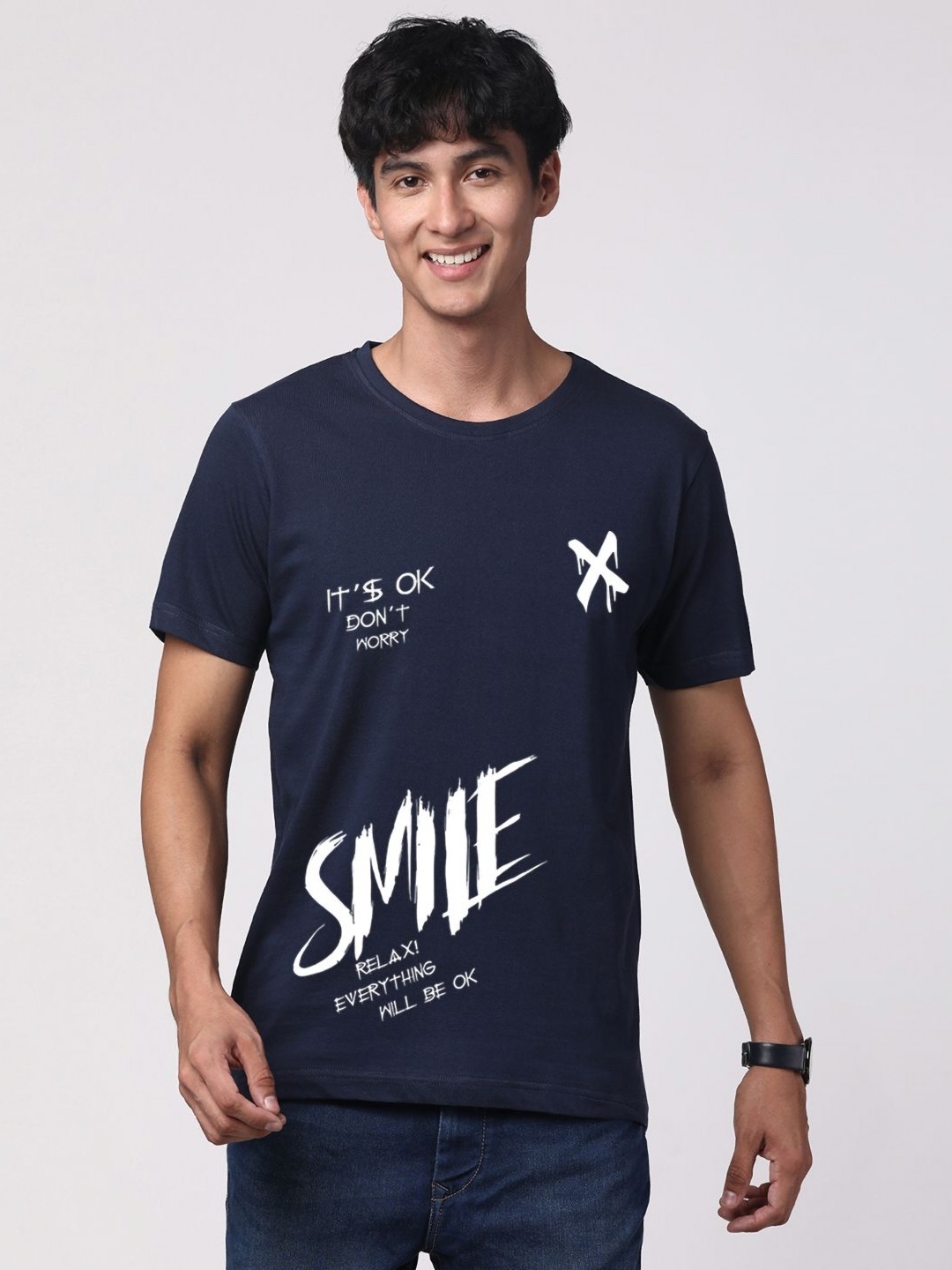 

ADRO Men Graphic Printed Round Neck Cotton T-shirt, Navy blue