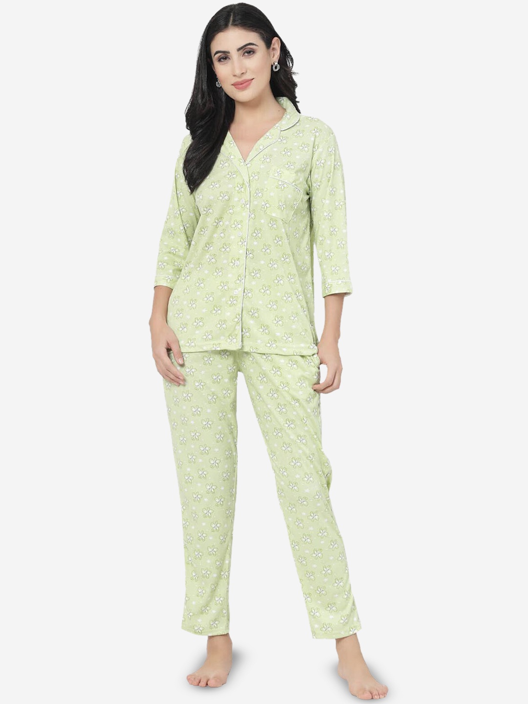 

SHYAM SONS FLAIR Women Printed Night suit, Green