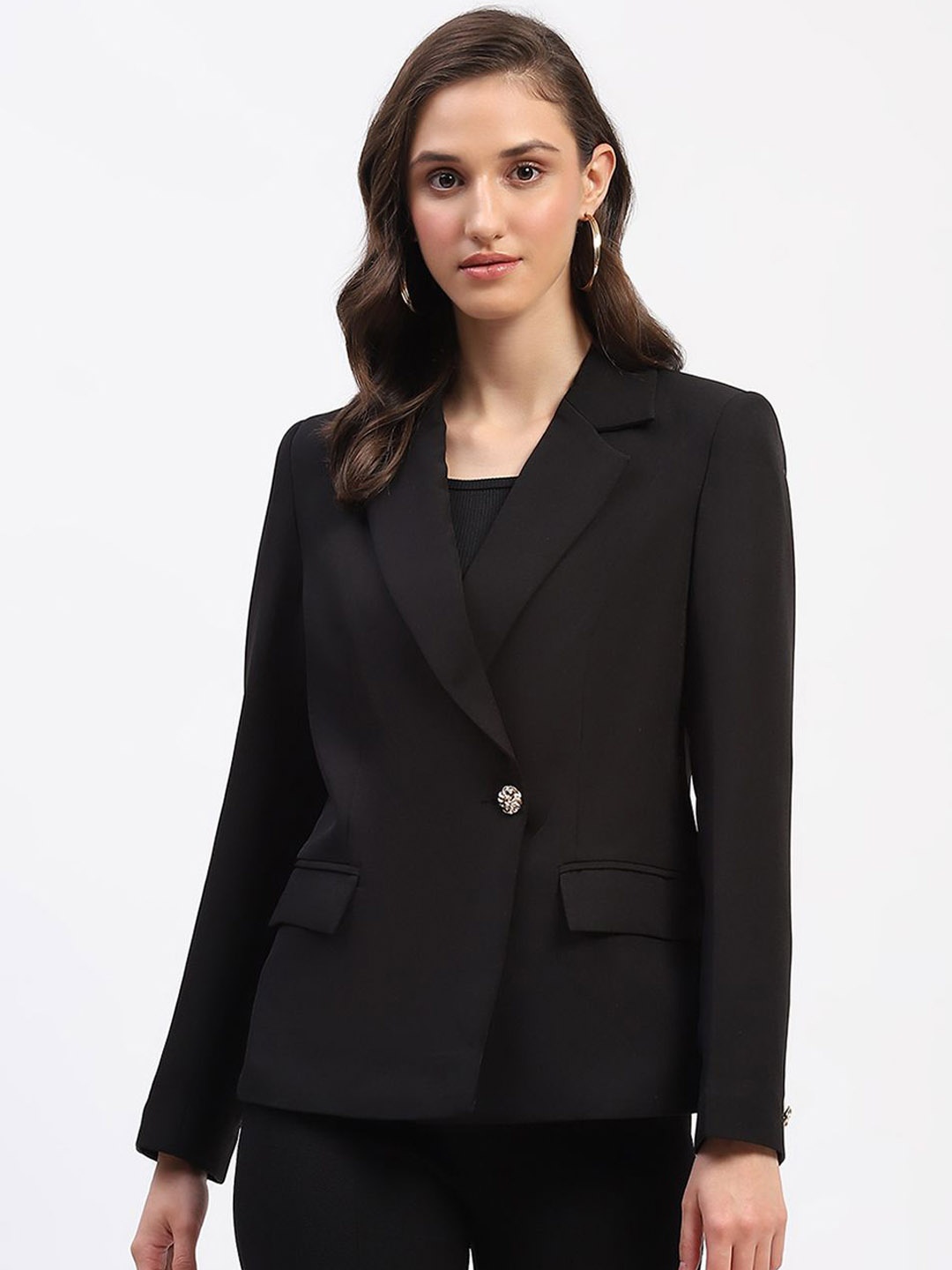 

Madame Slim-Fit Single-Breasted Notched Lapel Blazer, Black