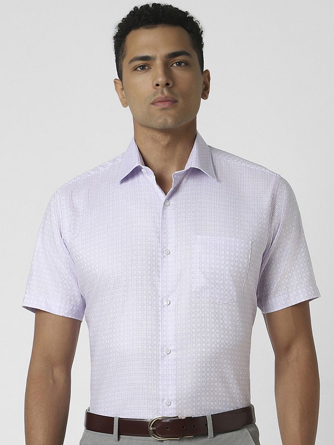 

Van Heusen Men Spread Collar Checked Cotton Formal Shirt, Purple
