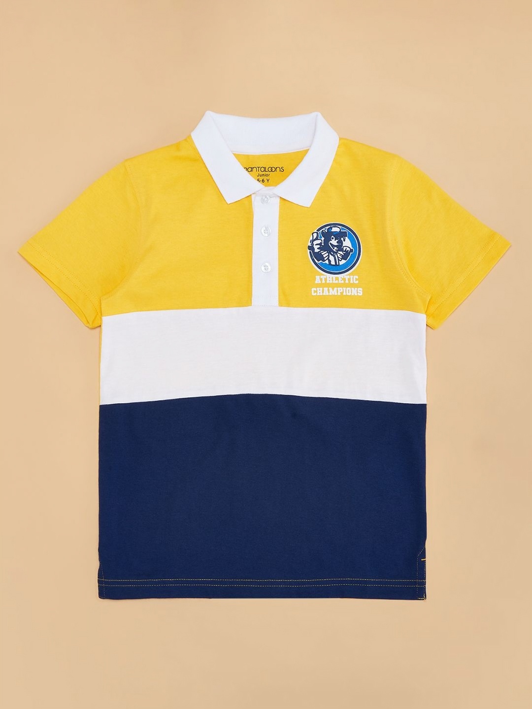 

Pantaloons Junior Boys Colourblocked Polo Collar Cotton T-shirt, Yellow