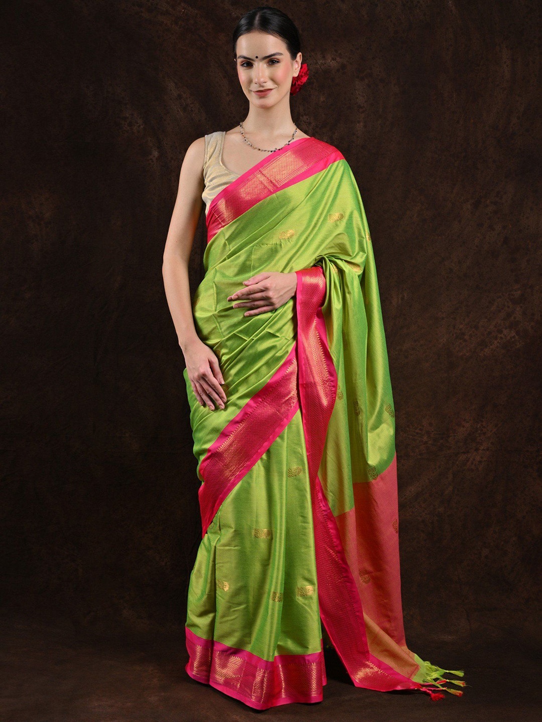 

Exotic India Woven Design Zari Art Silk Saree, Green