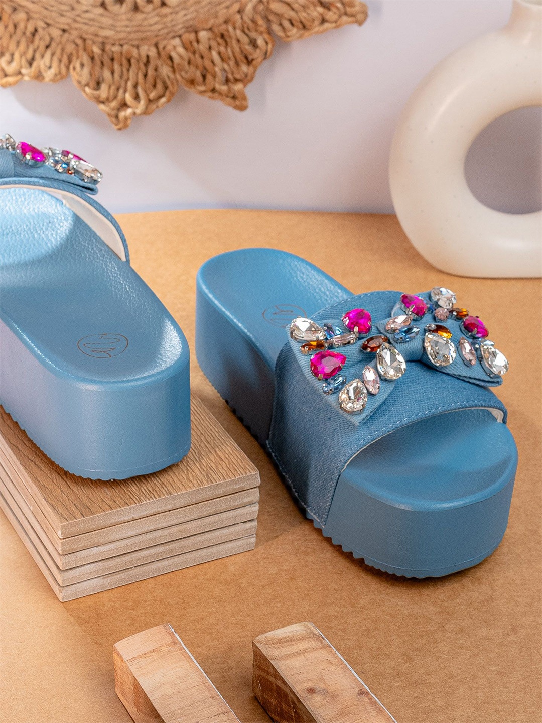

NR By Nidhi Rathi Women Embellished High-Top Platform Sandals, Blue