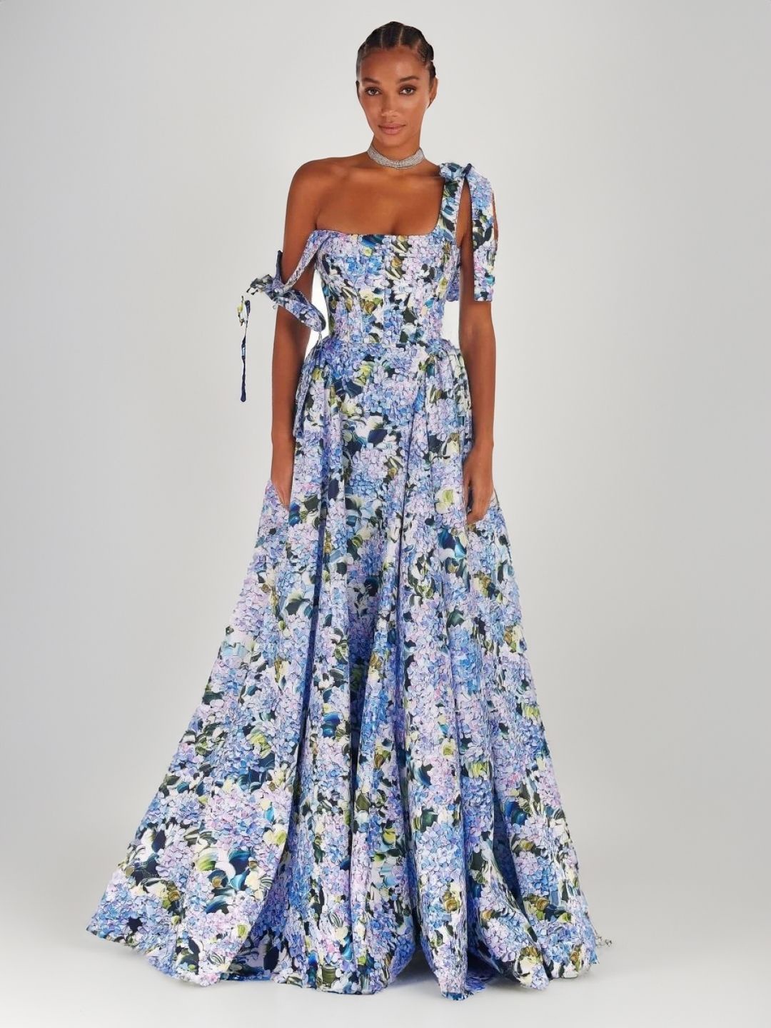 

KPOP Women Floral Printed A-Line Maxi Dress, Blue