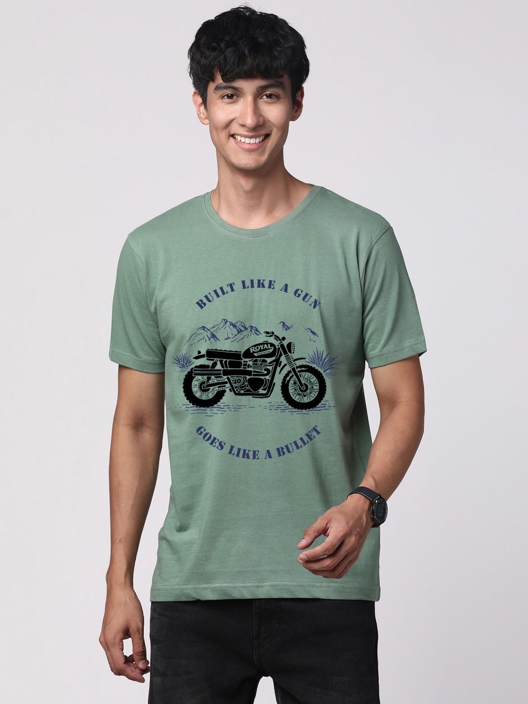 

ADRO Men Graphic Printed Round Neck Cotton T-shirt, Sea green