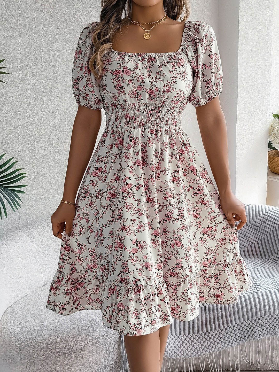 

HERE&NOW Women Floral Printed Fit & Flare Dress, White