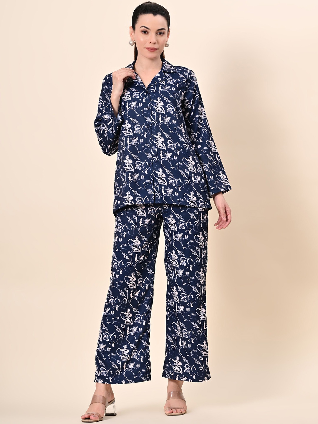 

PANDORNA Floral Printed Long Sleeves Shirt & Trouser, Blue