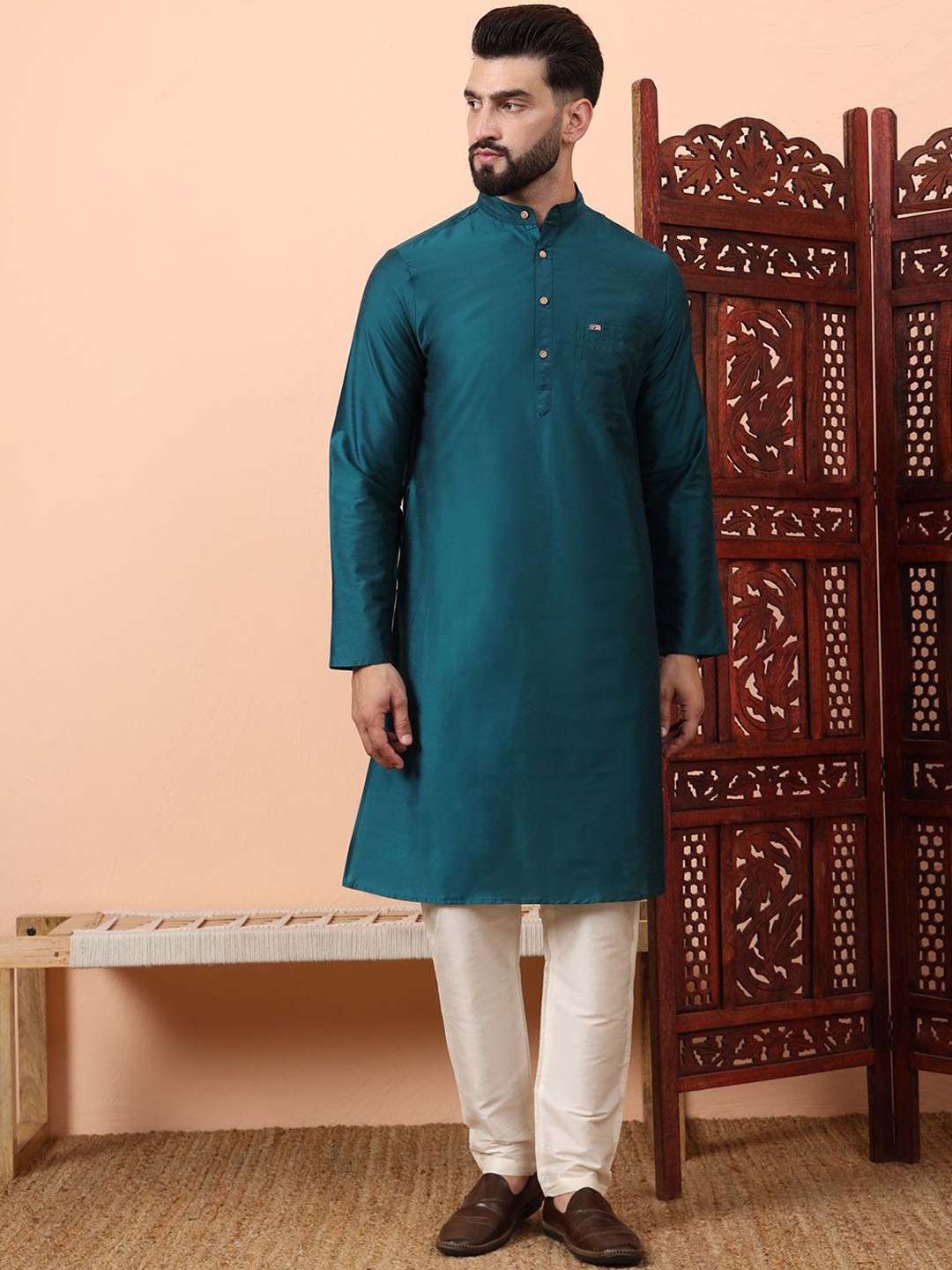 

Latest Chikan Garments Dupion Silk Straight Kurta with Churidar, Green