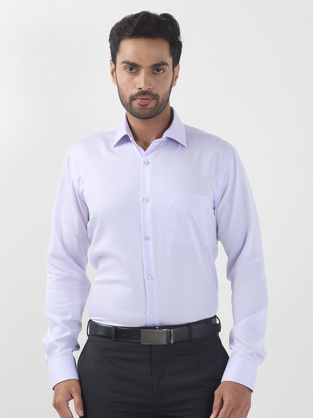 

Raymond Men Contemporary Spread Collar Solid Cotton Formal Shirt, Lavender