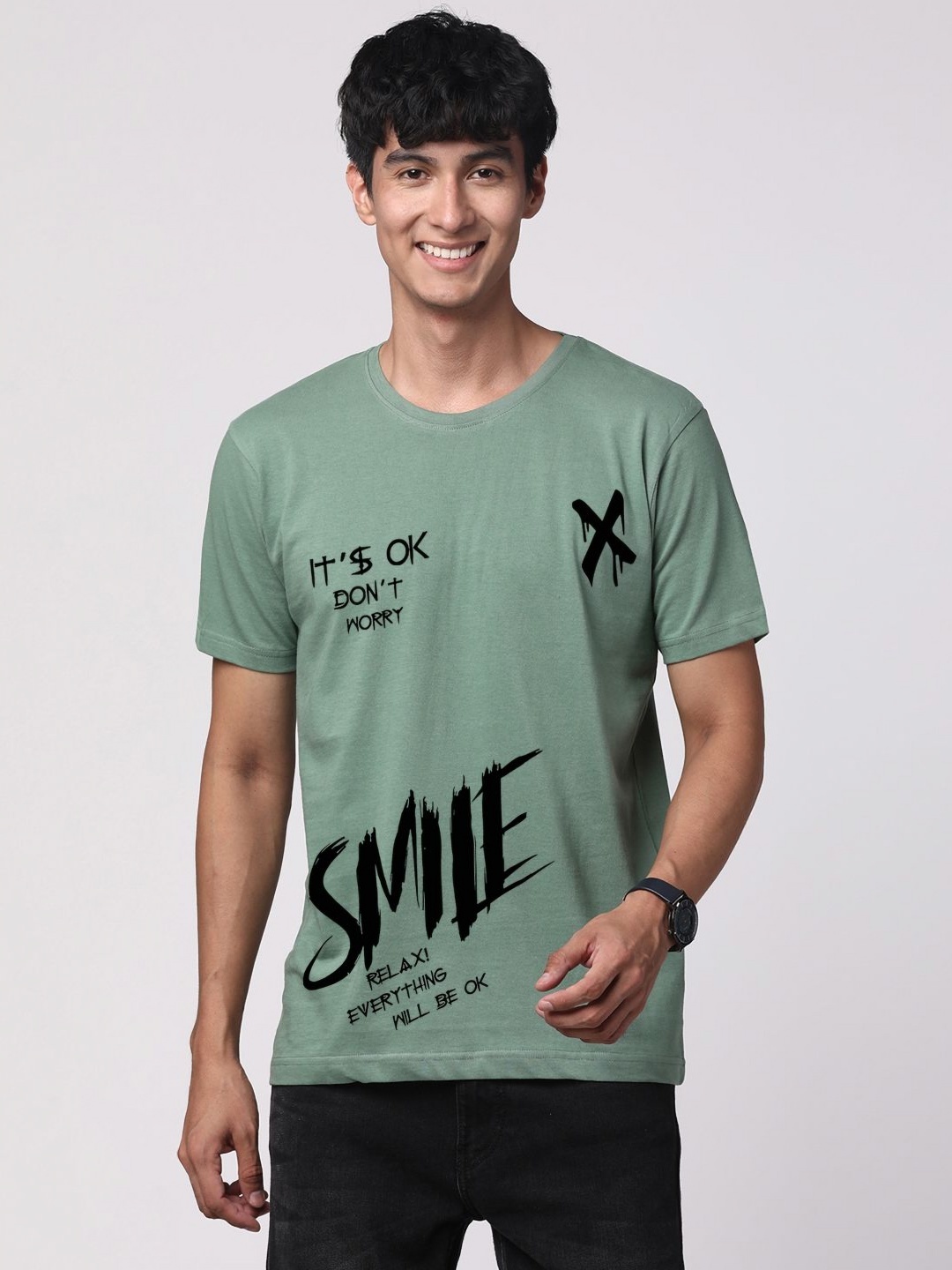 

ADRO Men Graphic Printed Round Neck Cotton T-shirt, Sea green