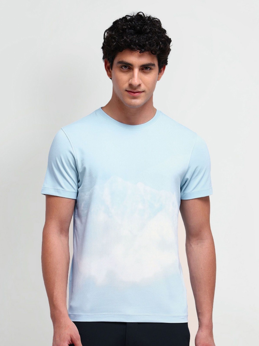 

Arrow New York Men Abstract Printed Round Neck Cotton T-shirt, Turquoise blue