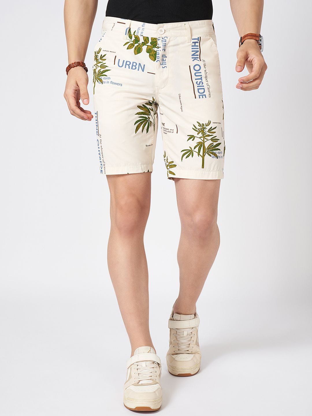 

Urban Ranger by pantaloons Men Floral Printed Slim Fit Shorts, Off white