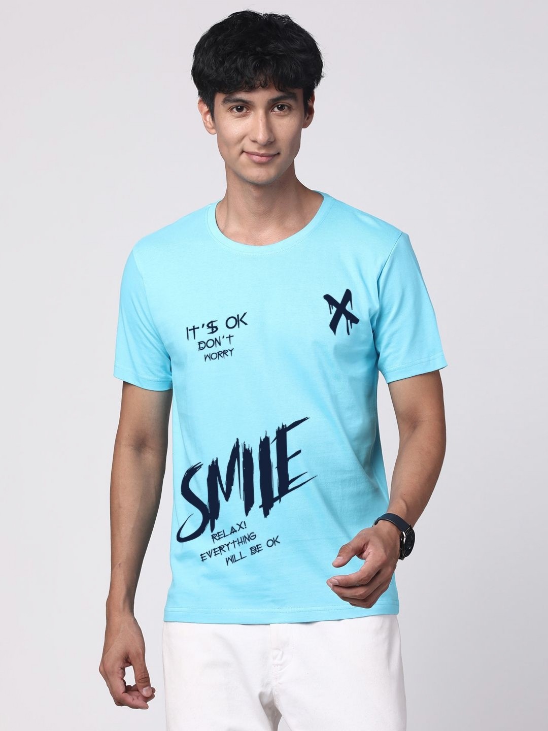 

ADRO Men Graphic Printed Round Neck Cotton T-shirt, Turquoise blue