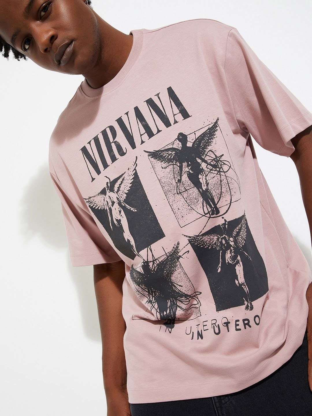 

max URB_N Men Nirvana Print Oversized T-shirt, Pink