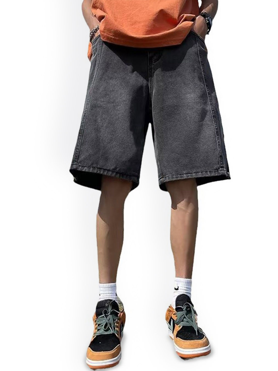 

HERE&NOW Men Denim Solid Shorts, Black