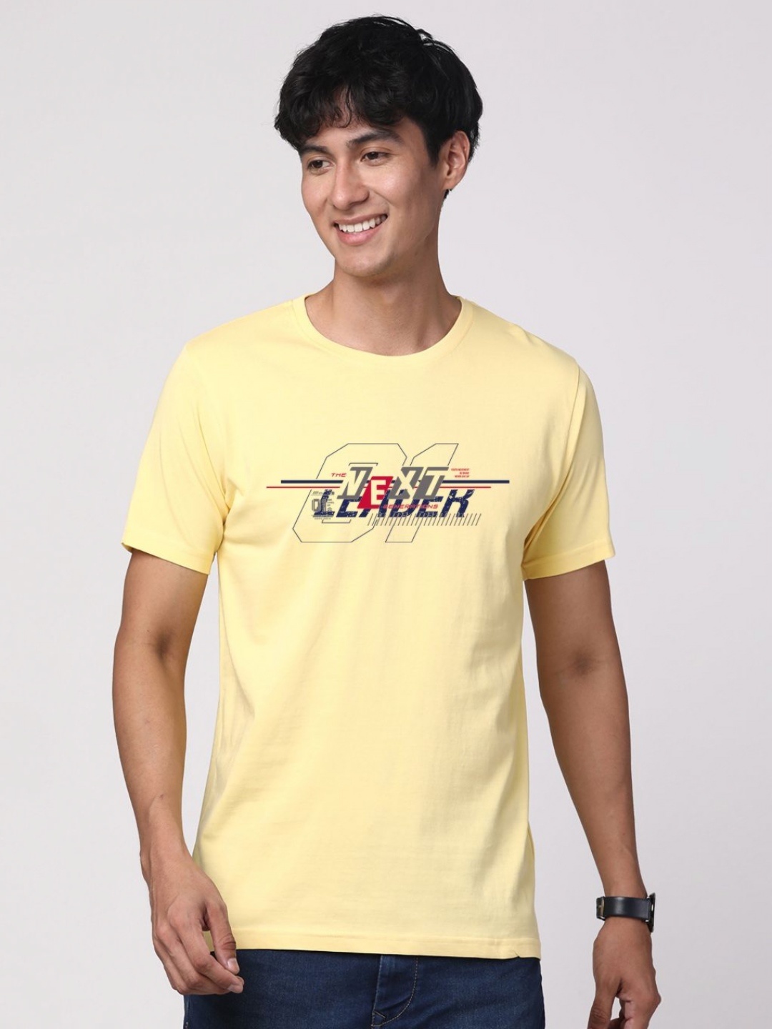 

ADRO Men Graphic Printed Round Neck Cotton T-shirt, Yellow