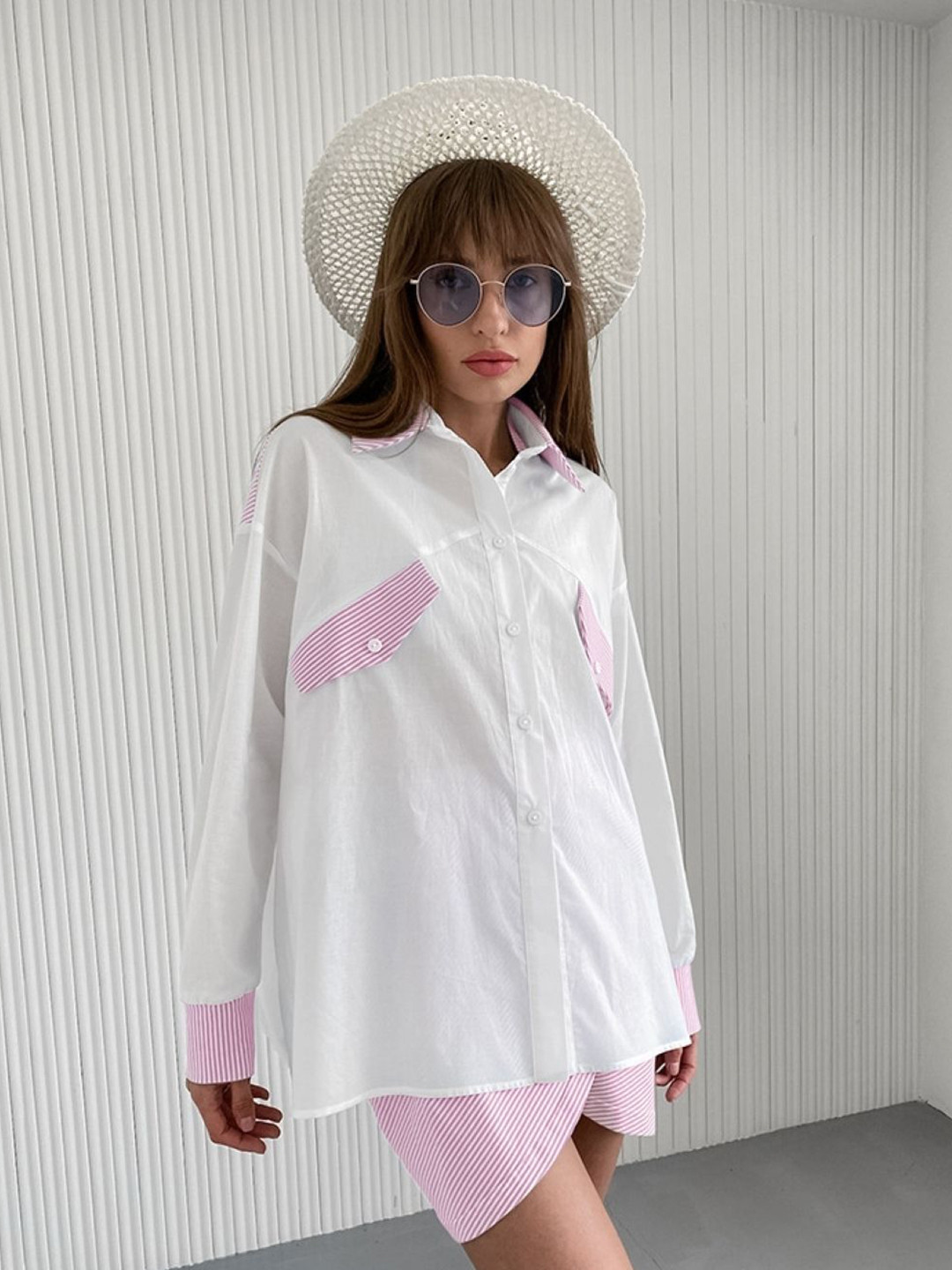 

KPOP Women Colourblocked Shirt Collar Top, Pink