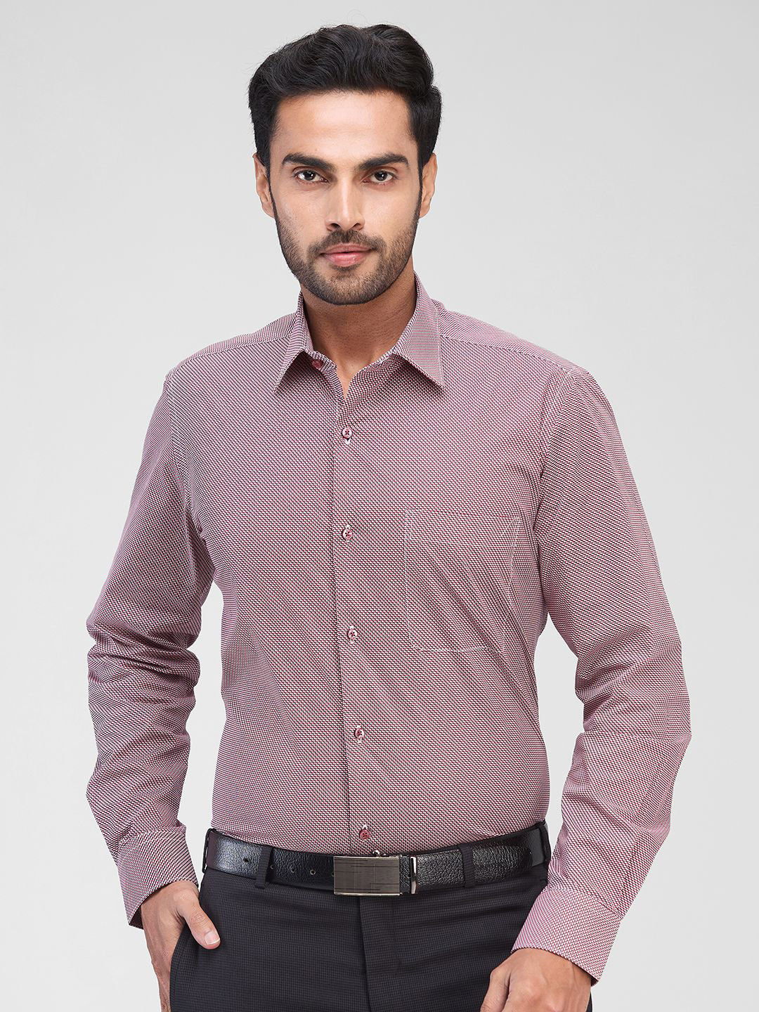 

Raymond Men Spread Collar Checked Cotton Formal Shirt, Maroon