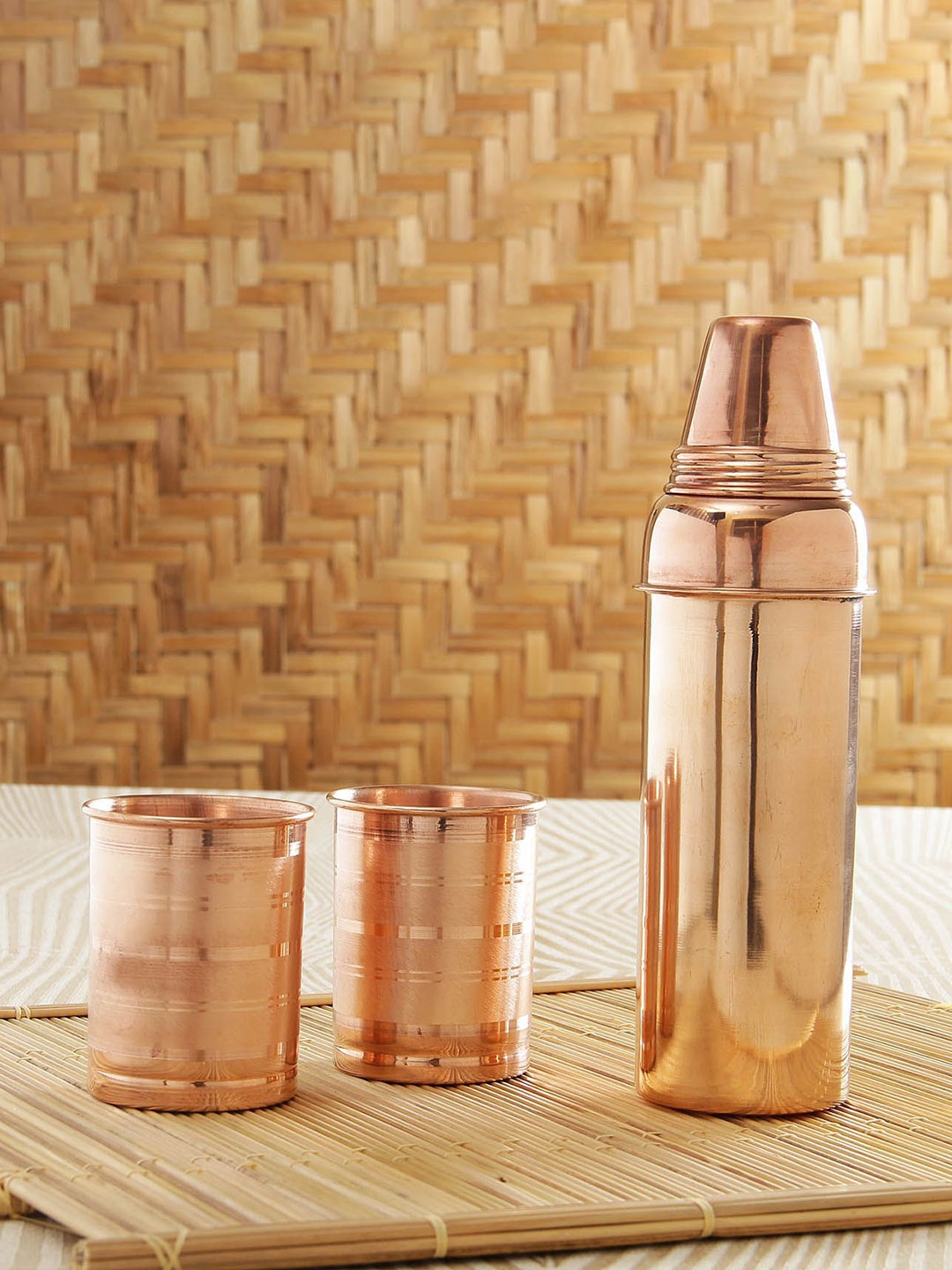 

IGP Set Of 3 Water Bottle With Glasses, Copper