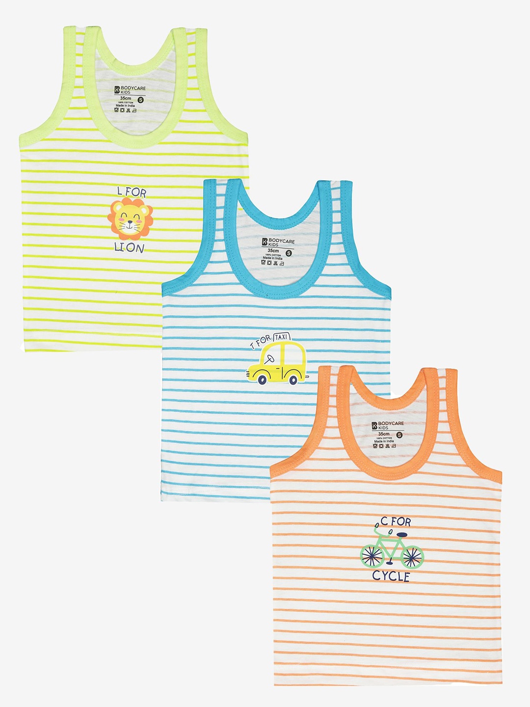 

Bodycare Kids Pack Of 3 Striped Cotton Basic Innerwear VestsIIB1188-PK001, Assorted