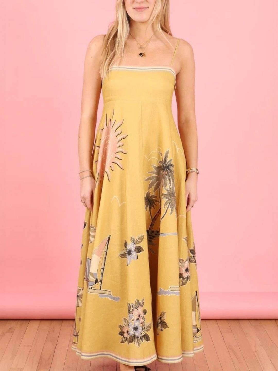 

KPOP Tropical Print A-Line Maxi Dress, Yellow