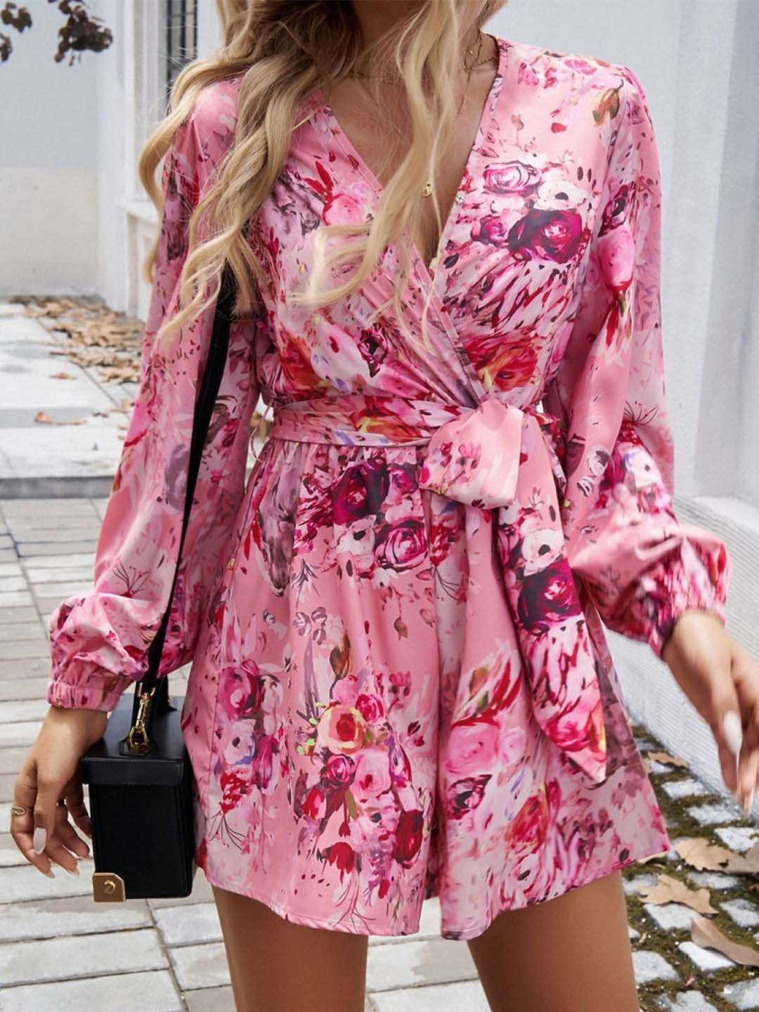 

KPOP Floral Printed Playsuit, Pink