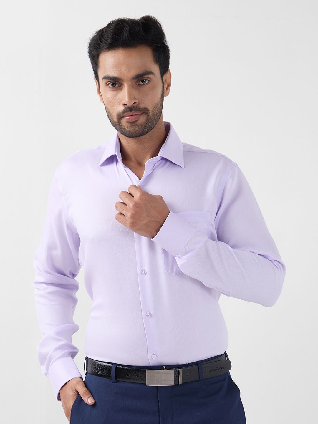 

Raymond Men Contemporary Spread Collar Solid Cotton Formal Shirt, Violet