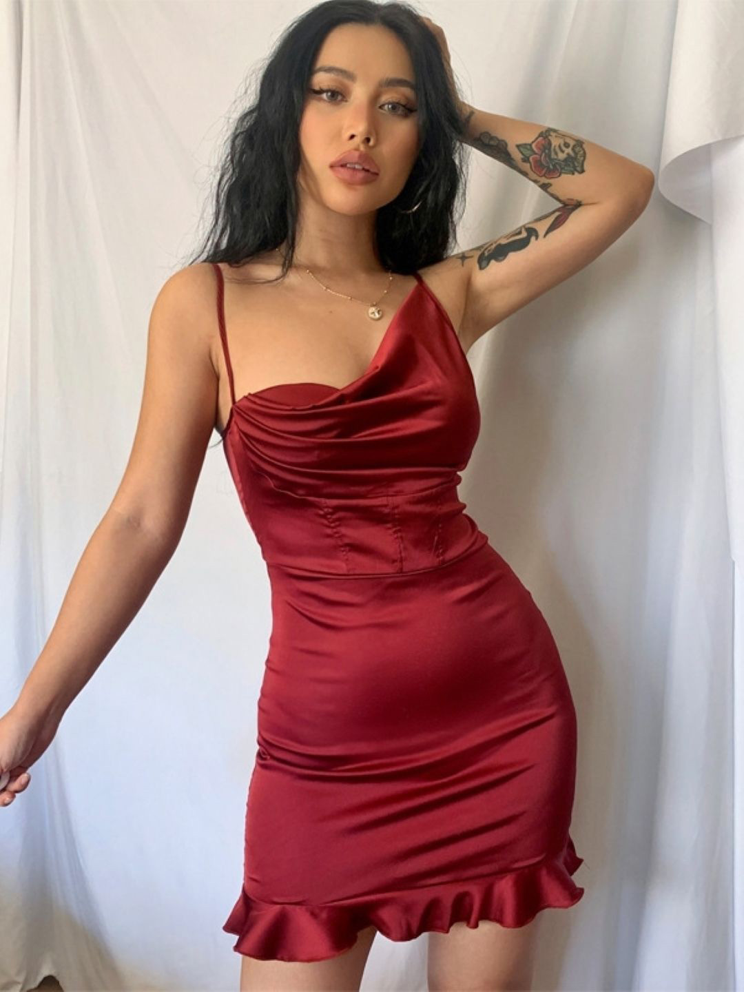 

KPOP Women Solid Bodycon Dress, Red