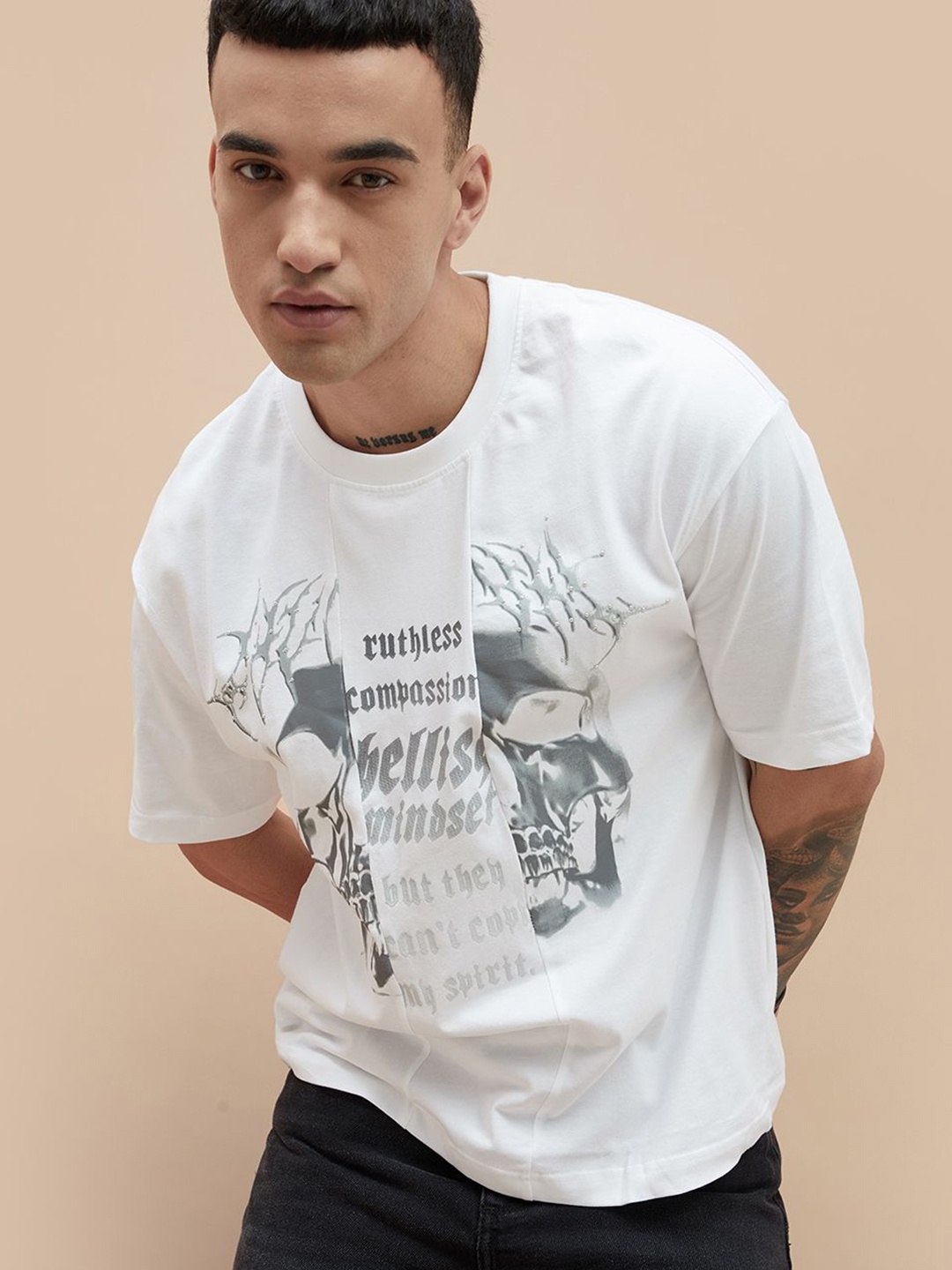 

Forca by Lifestyle Men Dry Fit Graphic Printed Round Neck Cotton T-shirt, White
