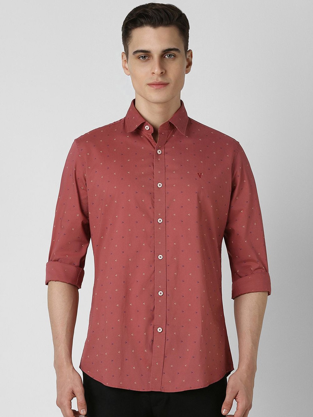 

Van Heusen Sport Men Spread Collar Micro Ditsy Printed Cotton Slim Fit Casual Shirt, Red