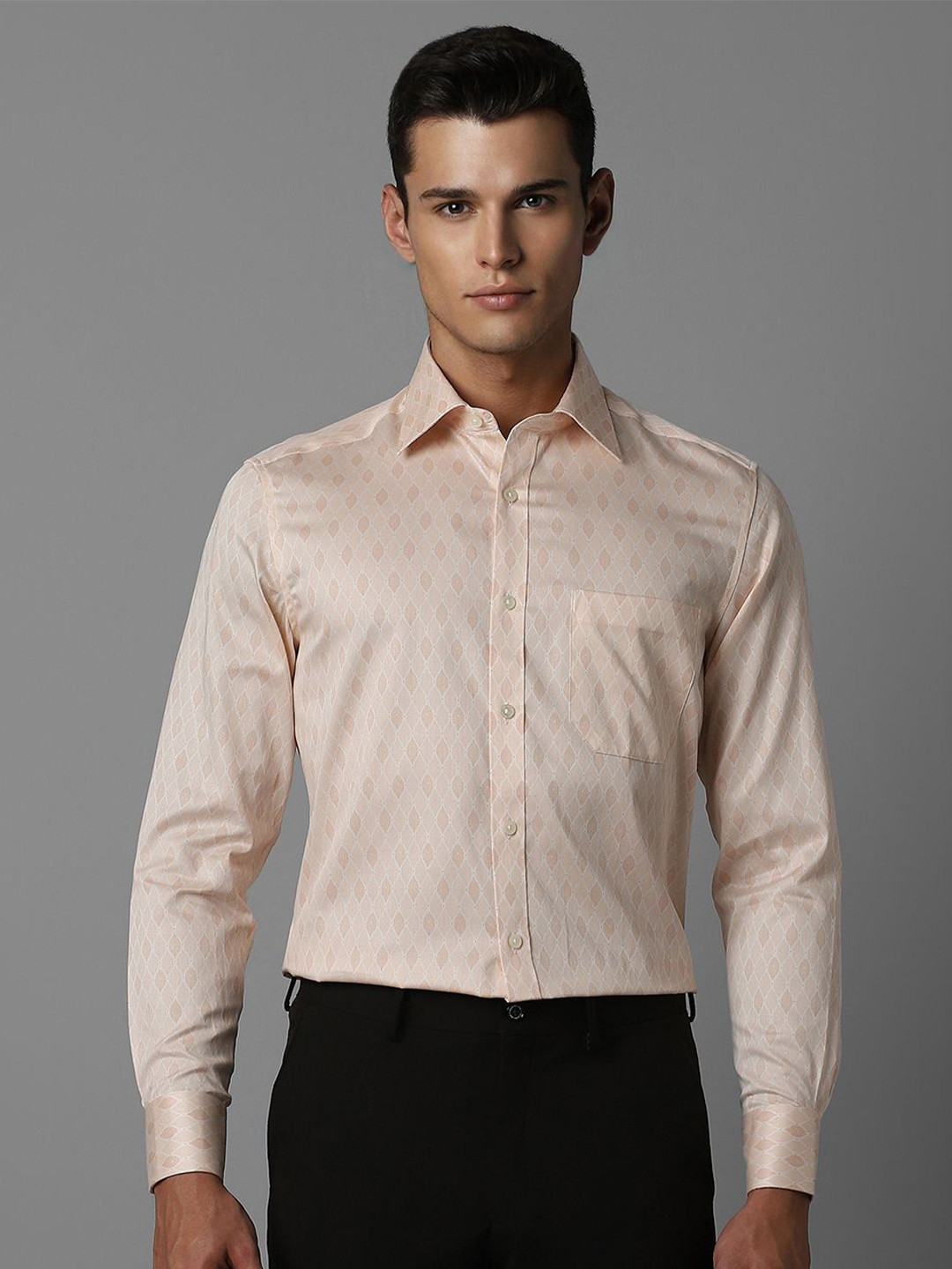 

Louis Philippe Men Spread Collar Conversational Printed Cotton Formal Shirt, Peach