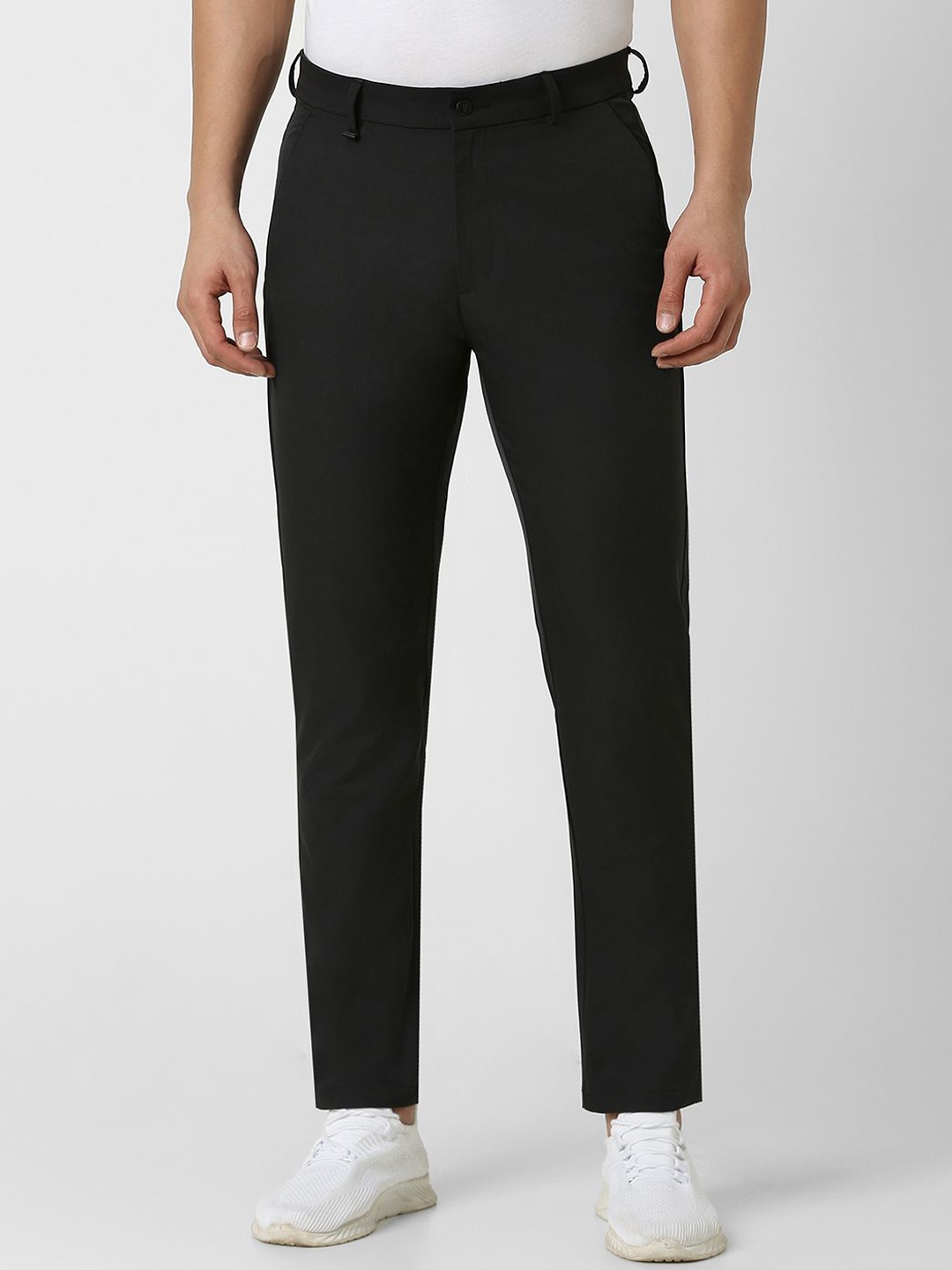 

Van Heusen Flex Men Slim Fit Cropped Formal Trousers, Black